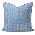 Hand-printed blue cottage leaves cushion, organic fabric