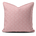Hand-printed pink cottage leaves cushion, organic fabric