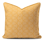 Hand-printed yellow cottage leaves cushion, organic fabric