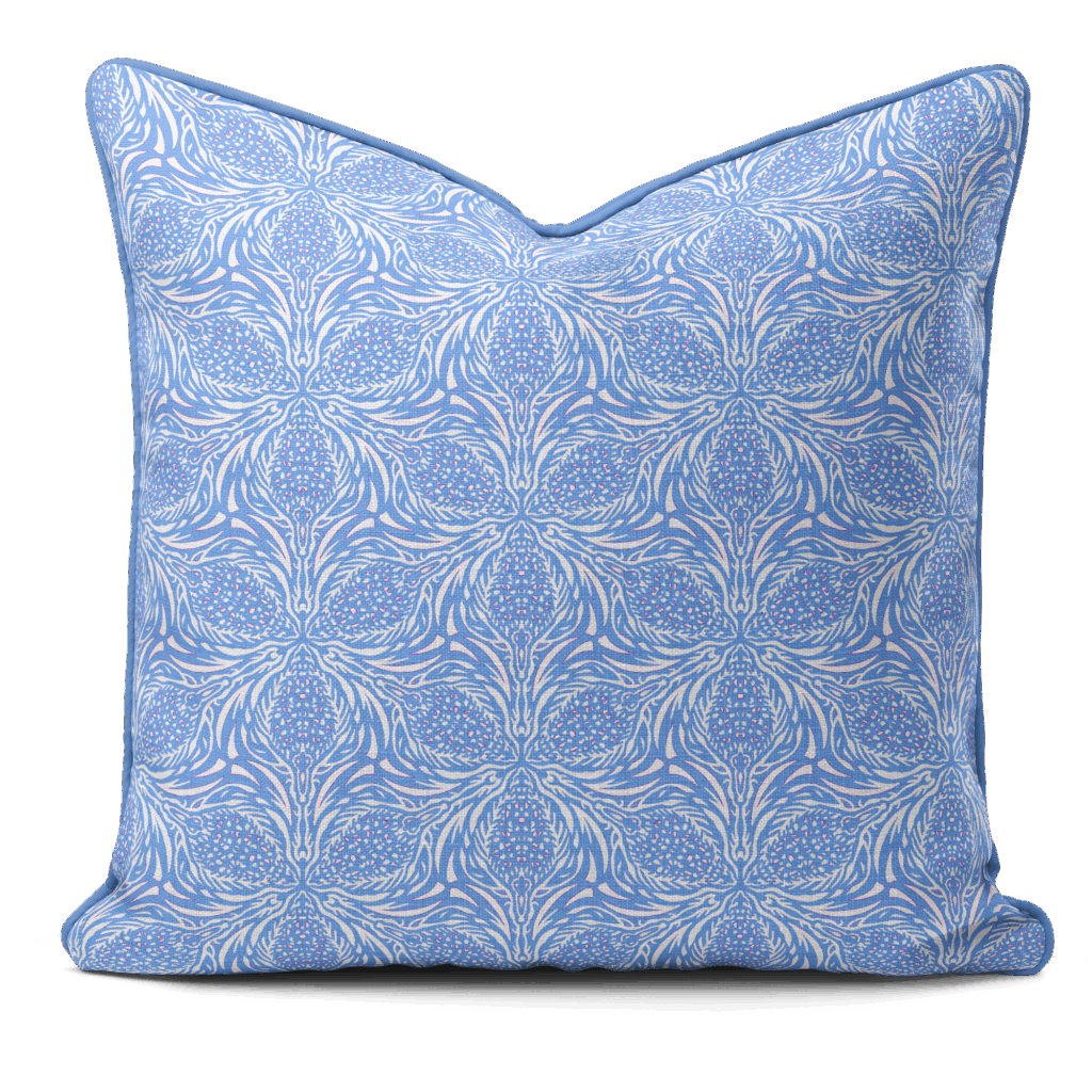 Hand-printed navy yellow, thistle cushion, organic fabric