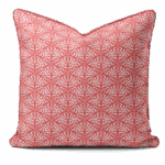 Hand-printed coral butterfly garden cushion, organic fabric