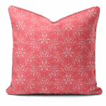 Hand-printed flamingo colour pomegranate cushion, organic fabric