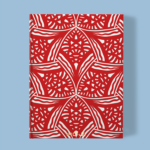 Hand-printed red evening lavedar notebook, organic fabric
