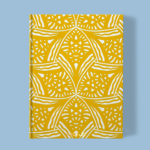 Hand-printed yellow evening lavedar notebook, organic fabric
