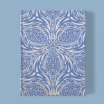 Hand-printed blue thistle notebook, organic fabric