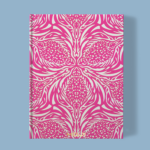 Hand-printed cerise thistle notebook, organic fabric