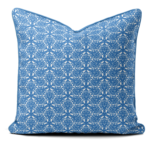 Hand-printed blue flower meadow cushion, organic fabric