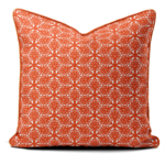 Hand-printed orange flower meadow cushion, organic fabric