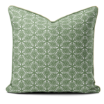 Hand-printed sage green flower meadow cushion, organic fabric