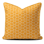 Hand-printed yellow flower meadow cushion, organic fabric