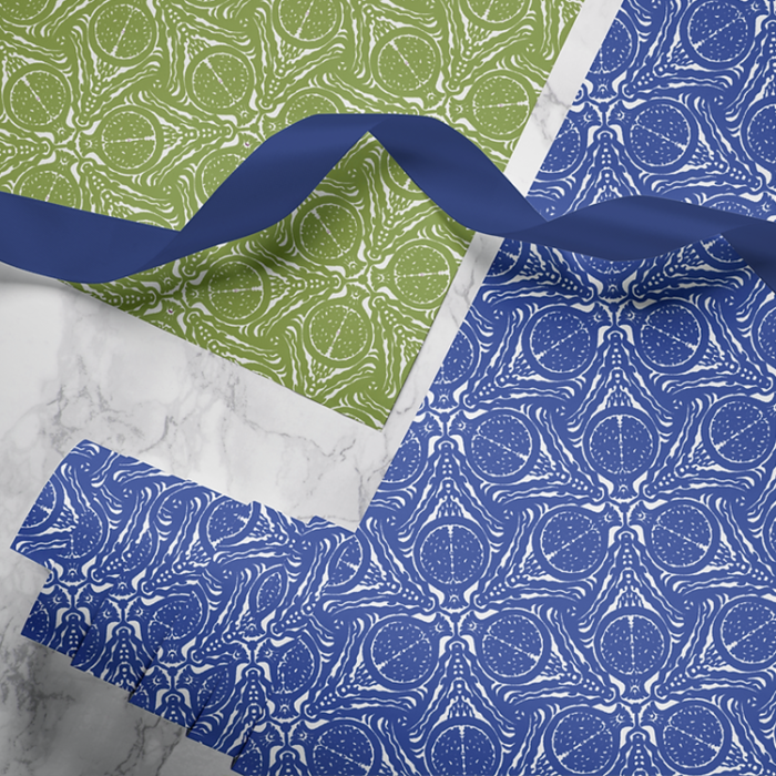 Hand-printed pomegranate wrapping paper