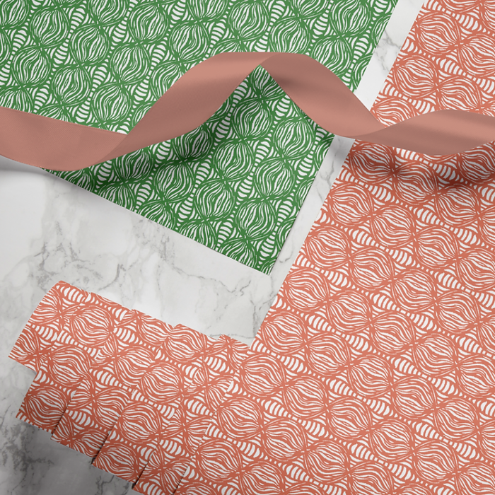 Hand-printed shimmering pearls wrapping paper