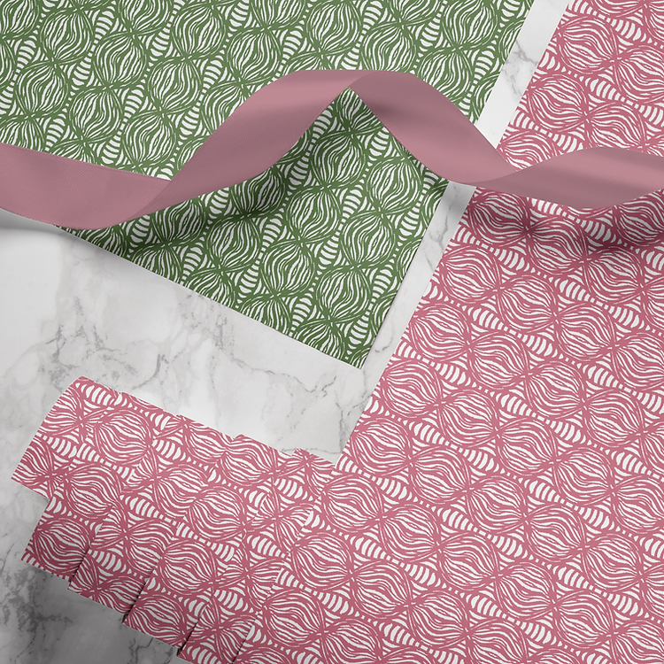 Hand-printed shimmering pearls wrapping paper