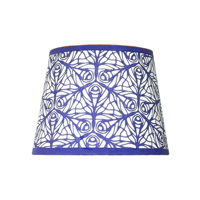 Hand-printed navy blue butterfly garden lampshade, hand-printed