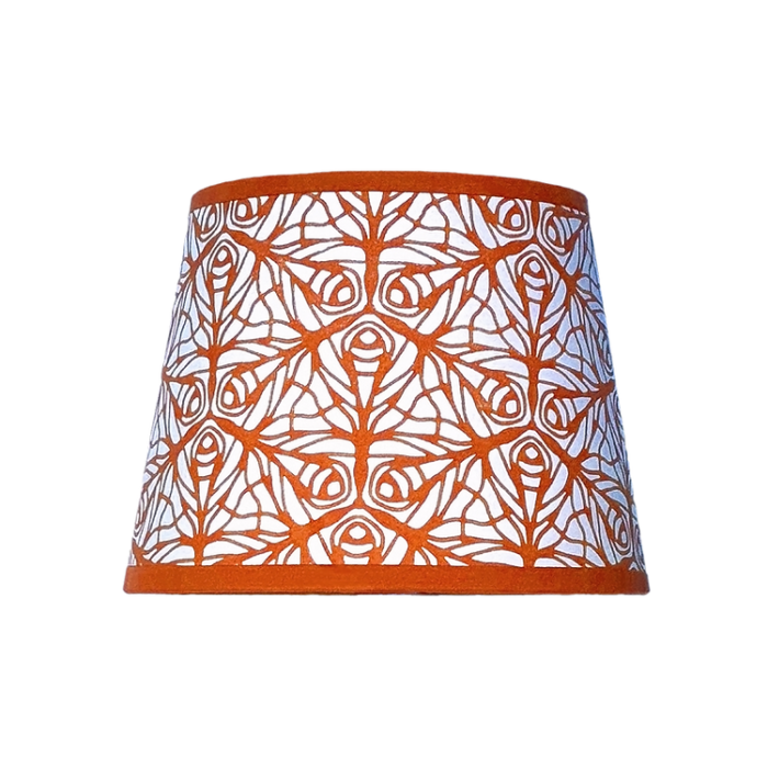 Hand-printed orange butterfly garden lampshade, hand-printed