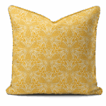 Hand-printed navy yellow, thistle cushion, organic fabric