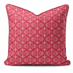 Hand-printed red shimmering pearls cushion, organic fabric