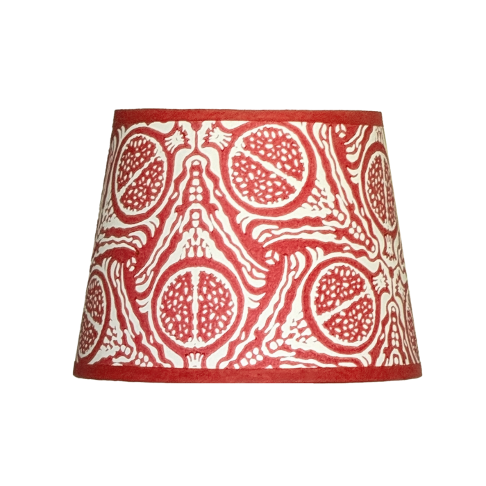Hand-printed red lampshade, hand-printed paper