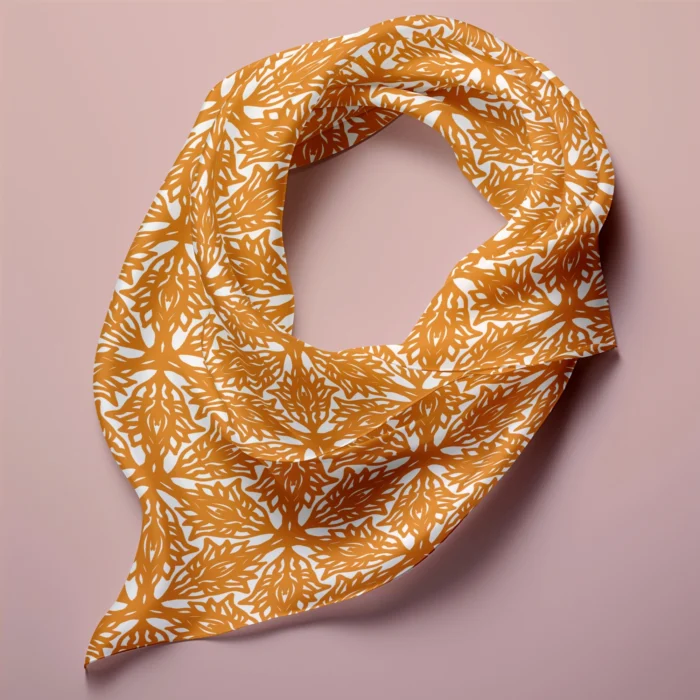 Hand-printed orange flower meadow silk scarf