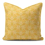 Hand-printed yellow thistle cushion, organic fabric