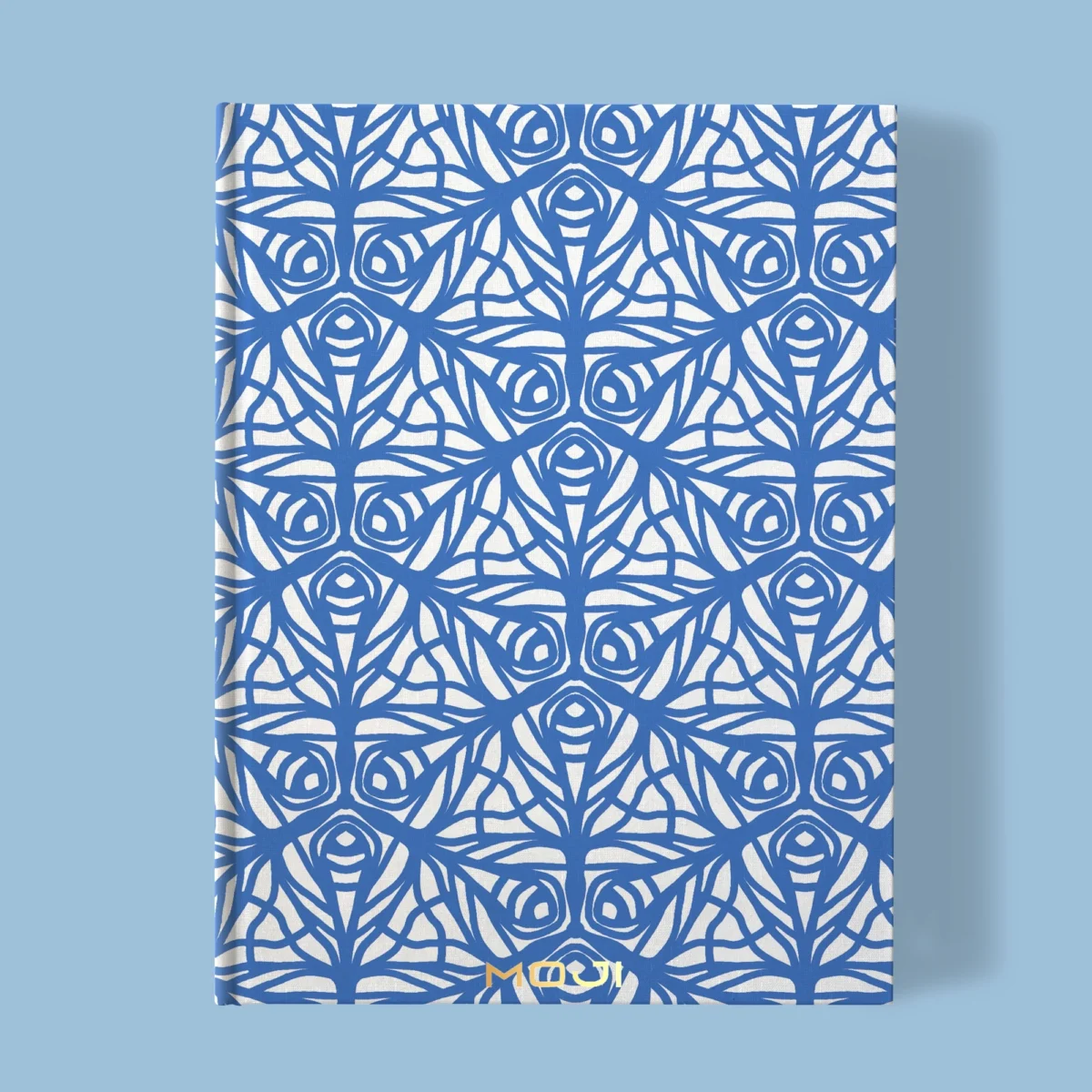 Hand-printed blue butterfly garden notebook, organic fabric