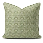 Hand-printed sage green wild tulip cushion, organic fabric