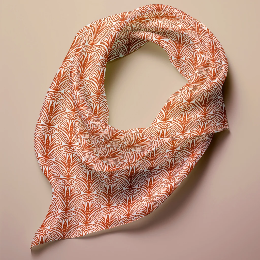 Hand-printed orange shiraz bloom silk scarf