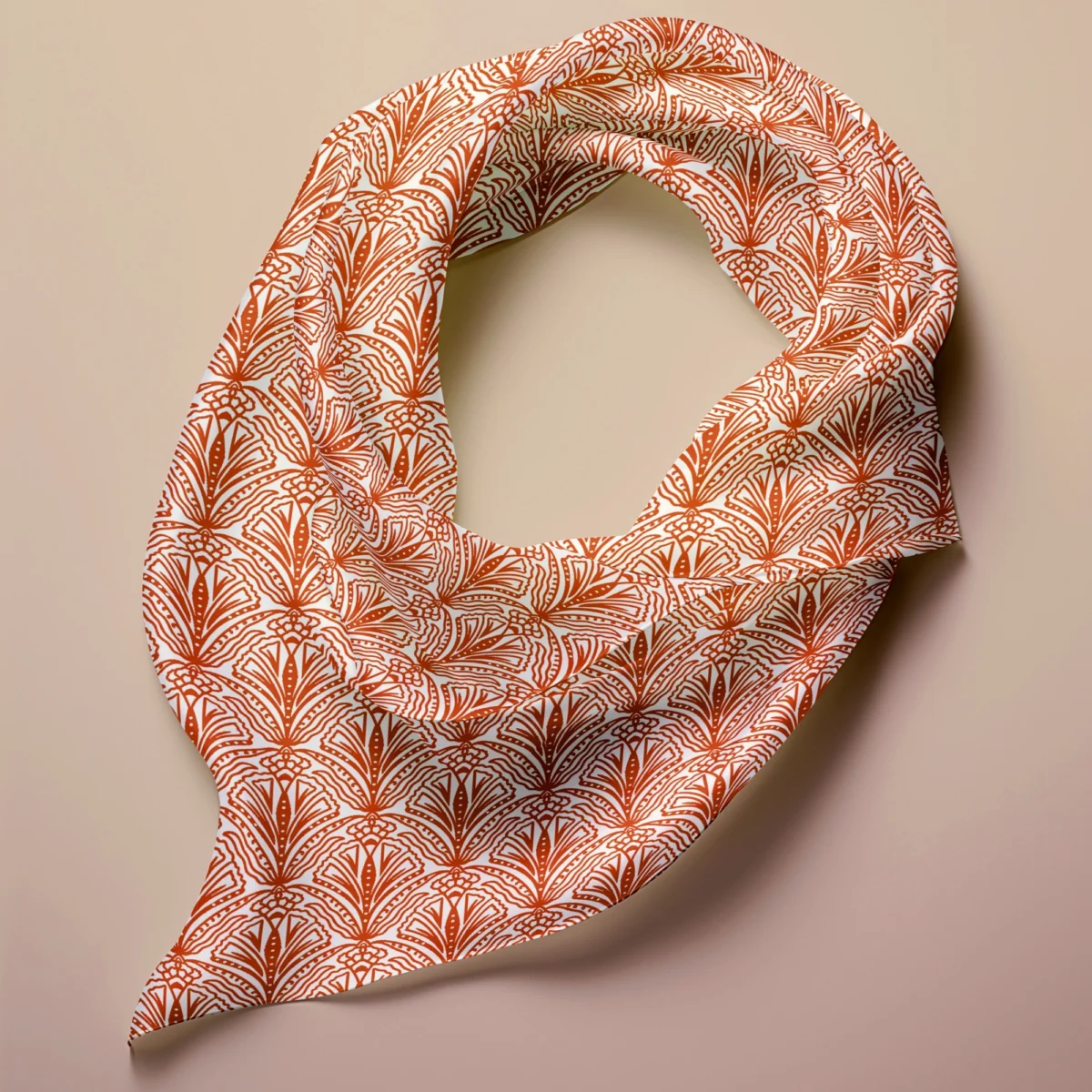 Hand-printed orange shiraz bloom silk scarf