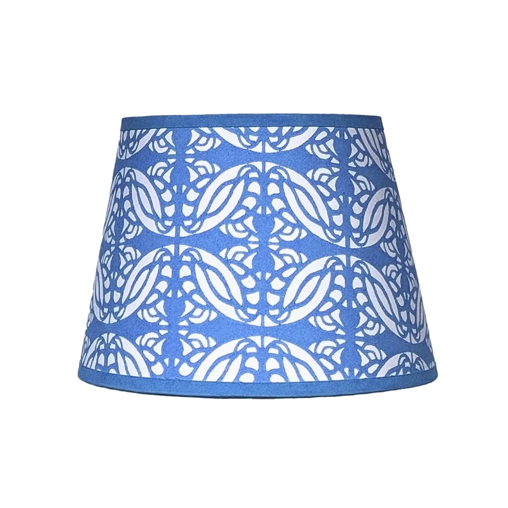 Hand-printed blue persian love birds lampshade, hand-printed paper