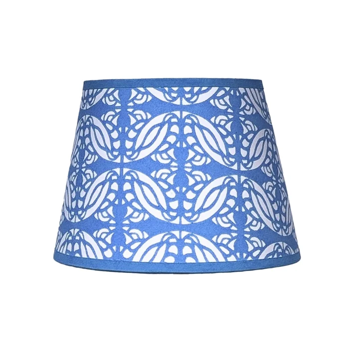 Hand-printed blue persian love birds lampshade, hand-printed paper