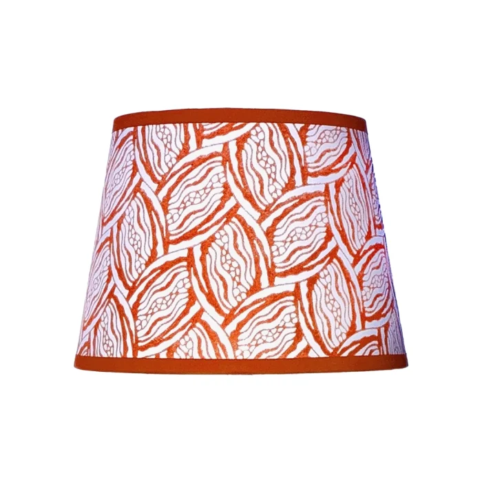 Hand-printed orange seed pod lampshade, hand-printed