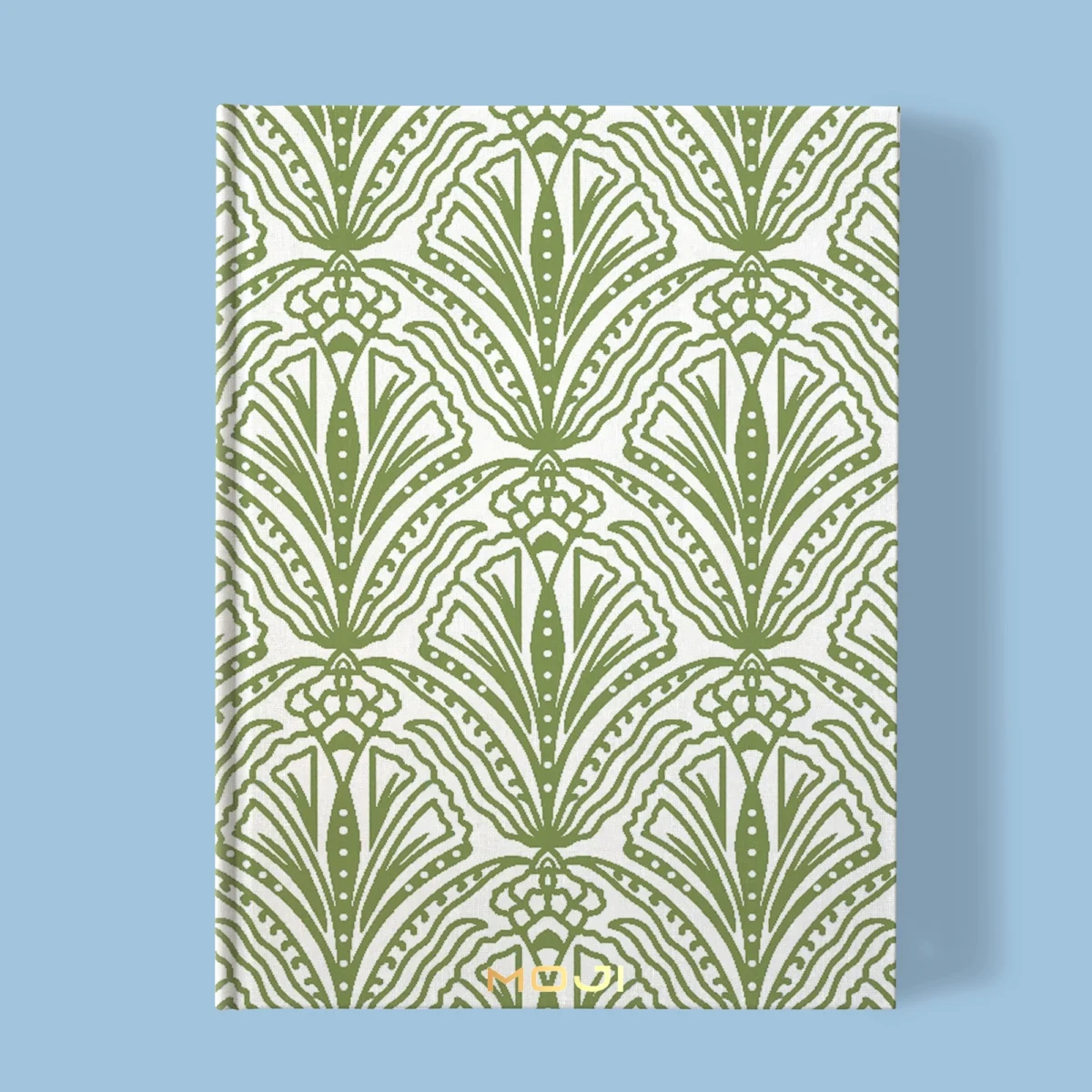 Hand-printed sage green shiraz bloom notebook, organic fabric