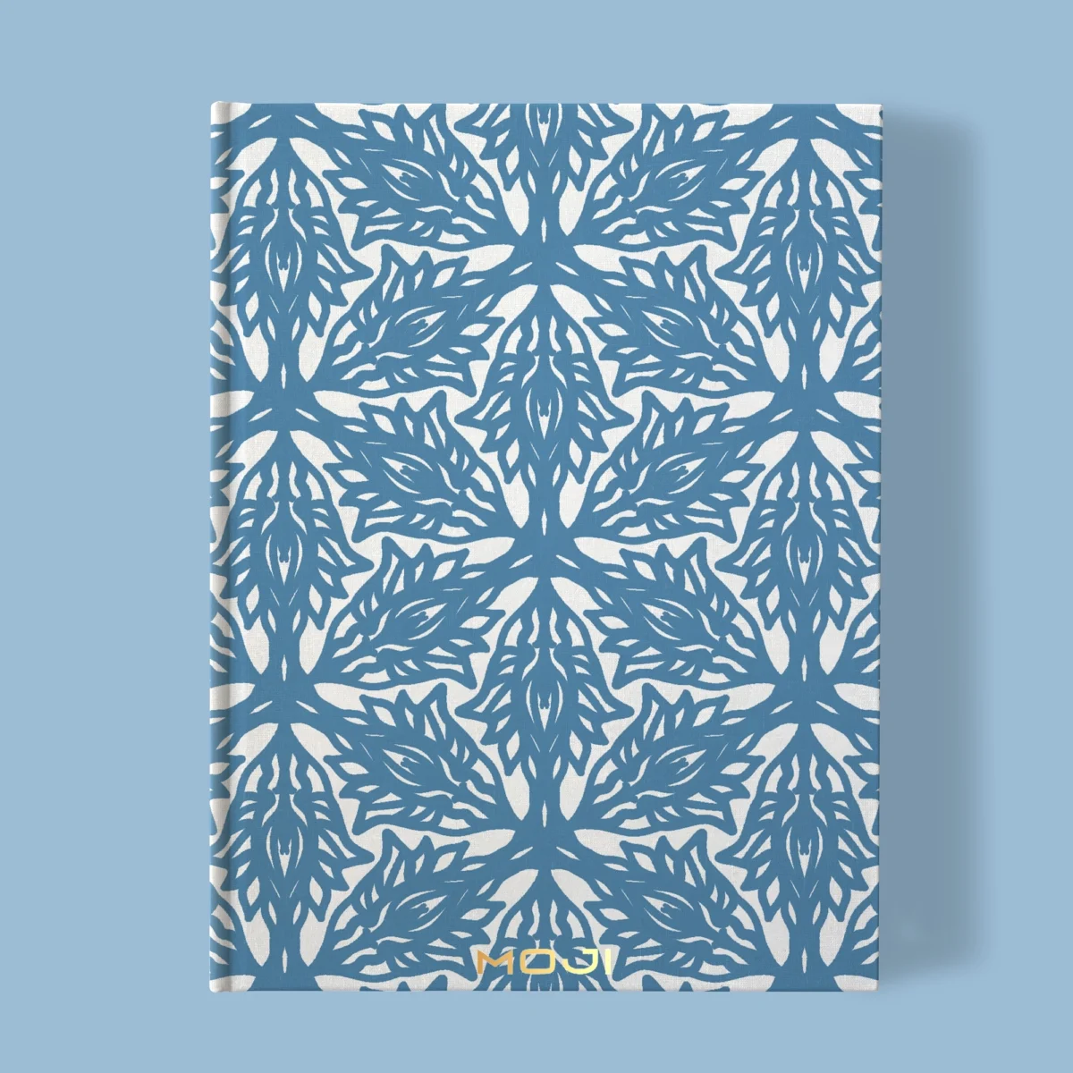 Hand-printed blue flower meadow notebook, organic fabric