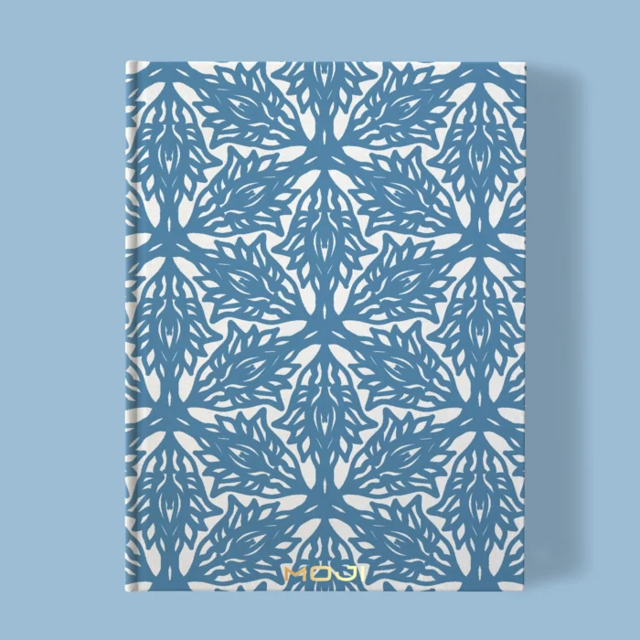 Hand-printed blue flower meadow notebook, organic fabric