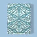 Hand-printed teal persian lily notebook, organic fabric