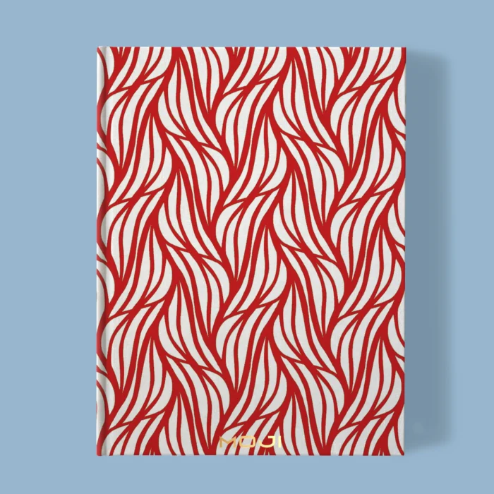 Hand-printed red rustling willow leaves notebook, organic fabric