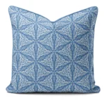 Hand-printed blue Persian lily cushion, organic fabric