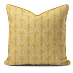 Hand-printed yellow shiraz bloom cushion, organic fabric