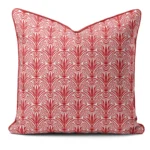 Hand-printed red shiraz bloom cushion, organic fabric