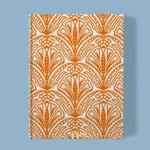 Hand-printed orange shiraz bloom notebook, organic fabric
