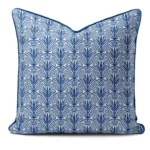 Hand-printed navy blue shiraz bloom cushion, organic fabric