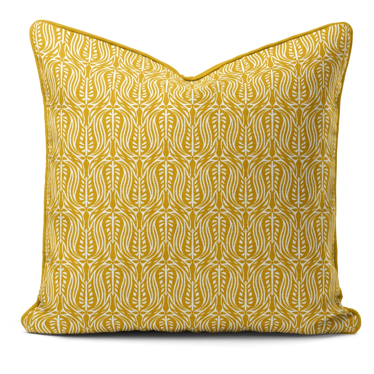 Hand-printed yellow wild tulip cushion, organic fabric