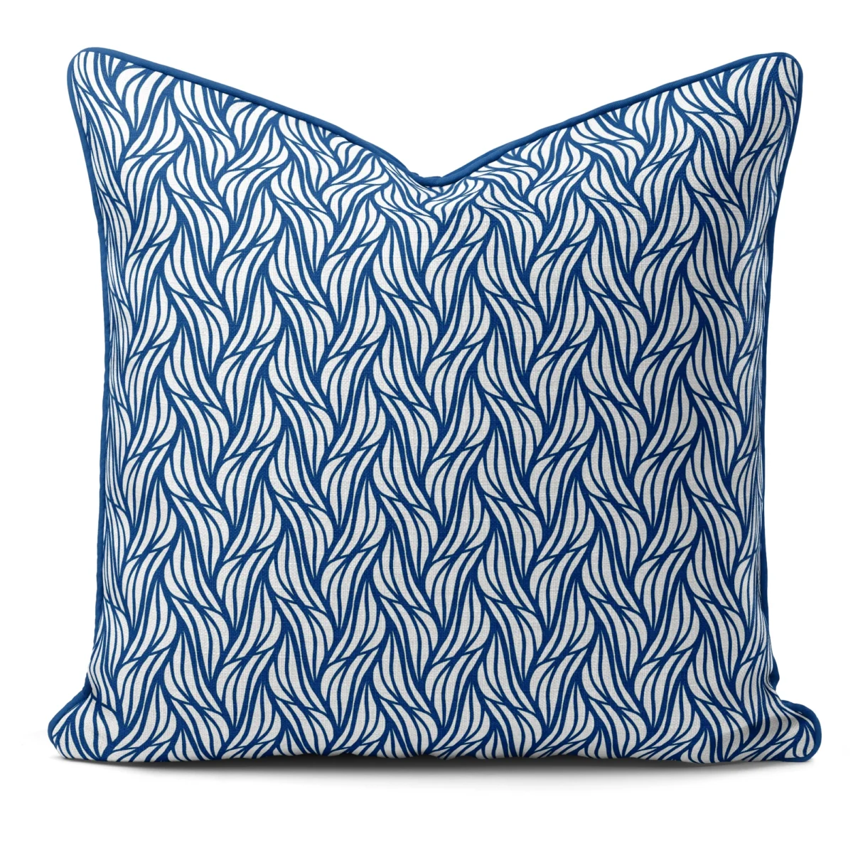 Hand-printed navy blue rustling willow cushion, organic fabric
