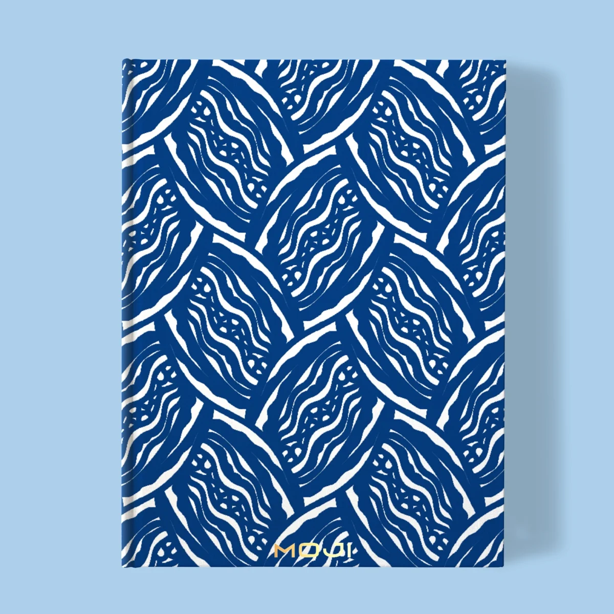 Hand-printed navy blue seed pod notebook, organic fabric