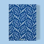 Hand-printed navy blue seed pod notebook, organic fabric
