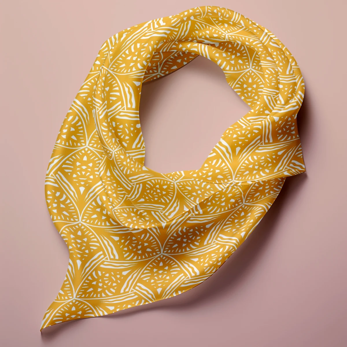 Hand-printed yellow evening lavendar silk scarf