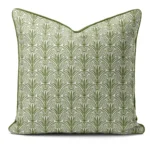 Hand-printed sage green shiraz bloom cushion, organic fabric