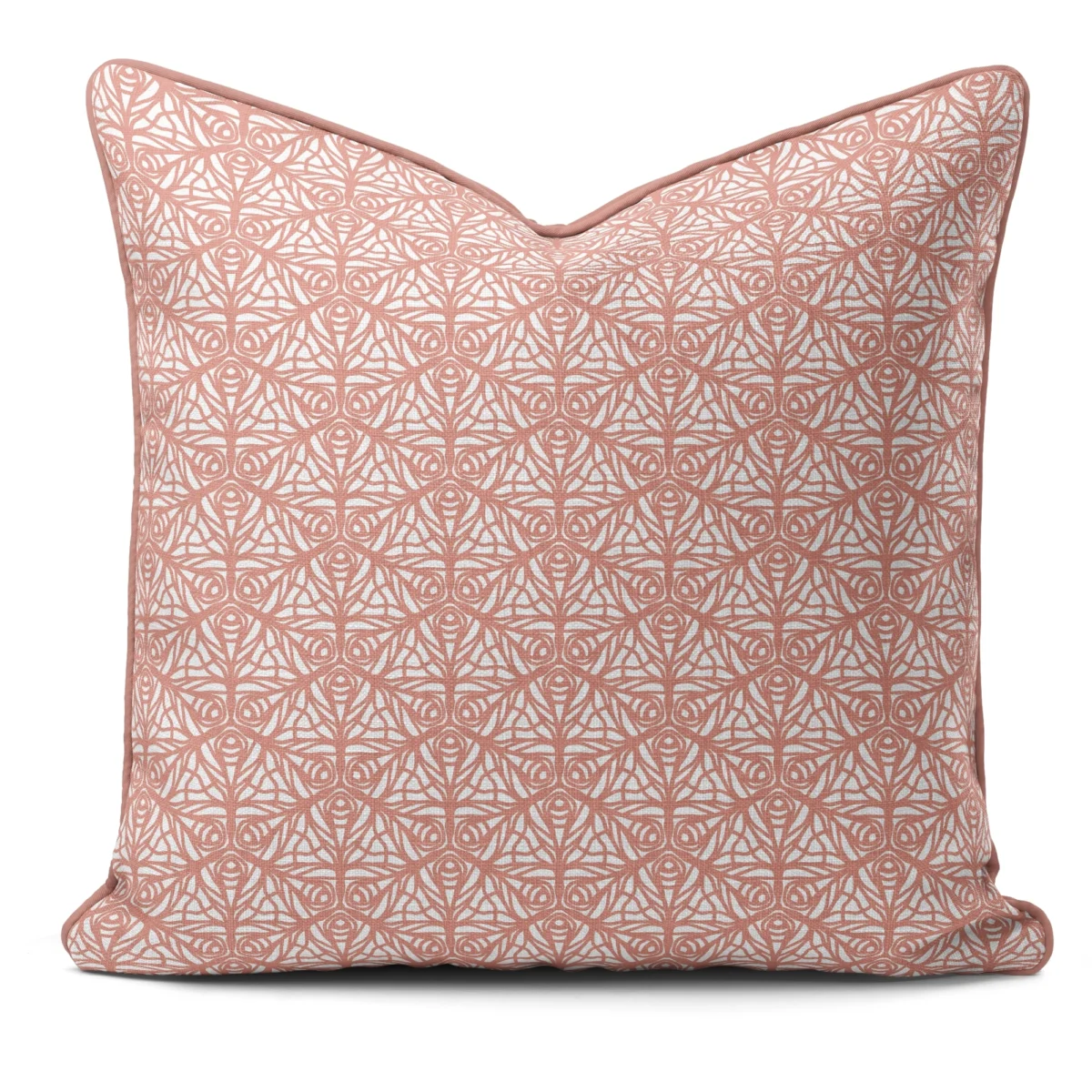Hand-printed pink butterfly garden cushion, organic fabric
