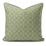 Hand-printed sage green shimmering pearls cushion, organic fabric
