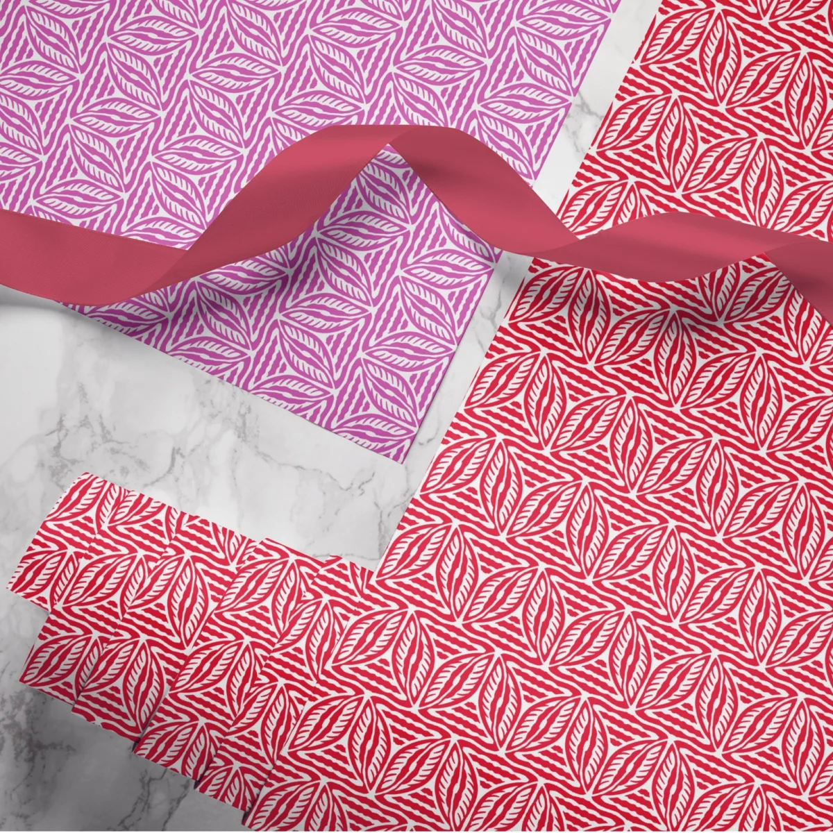 Hand-printed cottage leaves wrapping paper